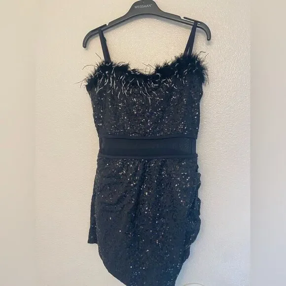 Weissman elite solo Dance costume black sequin Barbie Dreams 17414 MA adult